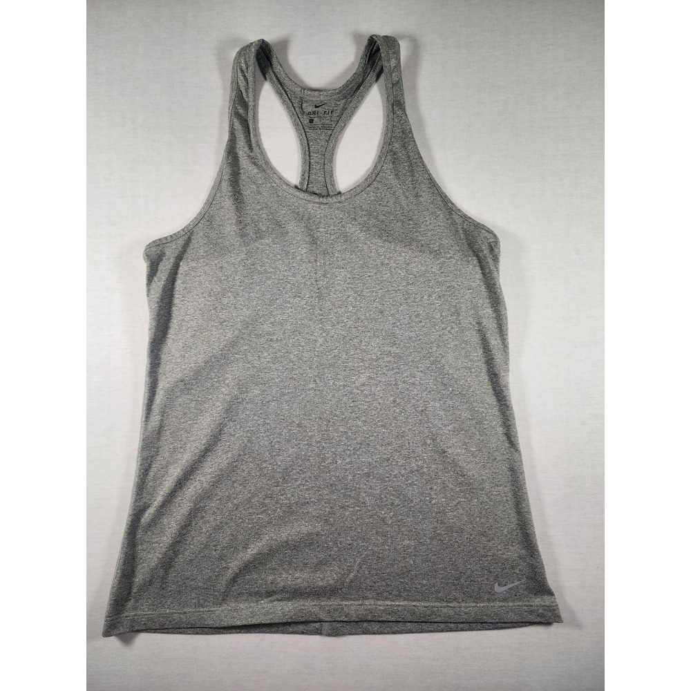 Nike Dri-FIT Womens Racerback Tank Top Gray Heathered Athletic Size Large Sporty
